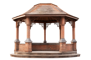 Ornate brick gazebo with a tiled roof