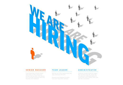 We Are Hiring - Isometric Design with Job Openings and Candidates on white background