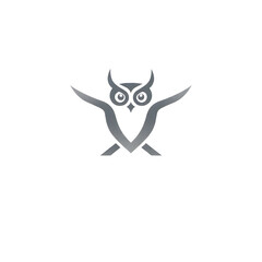 Fototapeta premium Stylized Owl Logo Emblem With Wide Wings And Circular Eyes For Branding