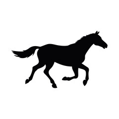Vector art of silhouette of a horse galloping, this dynamic image captures the strength and freedom of a horse in motion, perfect for equestrian or naturethemed designs