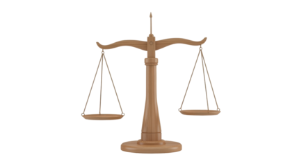 Isolated wooden balance scales, symbol of law and justice, antique vintage scales object