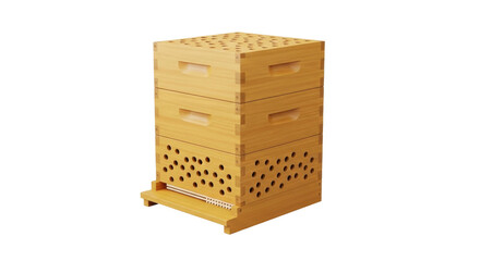 Isolated wooden beehive on platform for beekeeping, natural beeswax production in countryside
