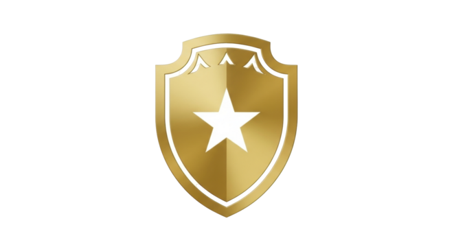 Isolated golden emblem with star, heraldic shield for security, army, or defense concepts