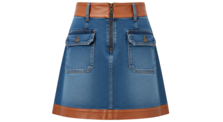 Isolated blue skirt with front pockets and brown trim fashion stylish for women design