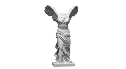 Isolated Winged Victory of Samothrace statue torso, marble sculpture art for culture and history