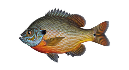 Isolated sunfish or bream fish on a clean background, freshwater panfish and colorful scales