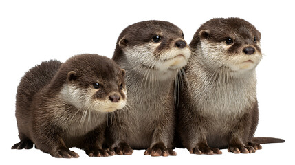 A heartwarming scene of an adult otter and its pup sharing a moment by the water. on transparent background
