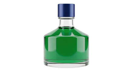 Isolated Green Liquid in a Glass Bottle with a Blue Cap Ready for Commercial Use