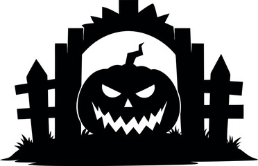 Halloween pumpkin silhouette with jagged mouth, scary jack-o’-lantern vector icon
