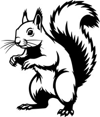 Obraz premium Black and White Squirrel, standing in a bold, graphical way, ready for action. 