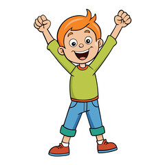 Fototapeta premium Cartoon boy with arms raised in happy celebration