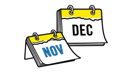 Isolated illustration depicting flip calendars showing months of November and December here