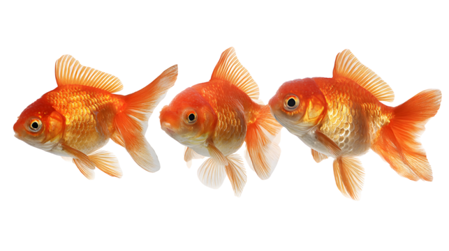Oranda goldfish set isolated on transparent background close up