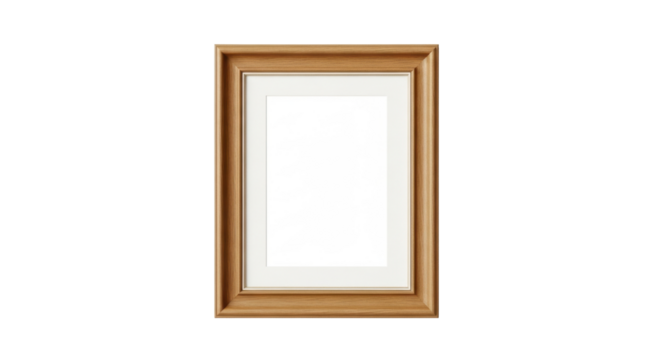 Isolated Light Wood Picture Frame with Mat, Portrait Orientation, Mockup Art Display