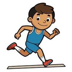 Happy young boy running on the track in athletics