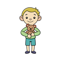 Obraz premium Smiling boy holding a teddy bear in a loving embrace