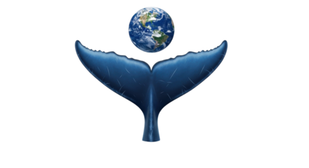 Isolated whale tail and planet earth, nature conservation concept for marine ecosystems
