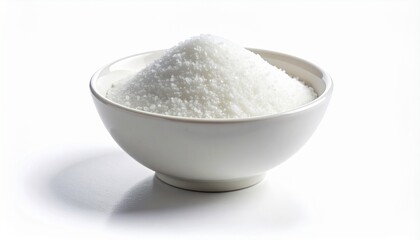 White Bowl Full of Sugar on White Background