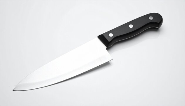 Chef Knife with Black Handle on White Background