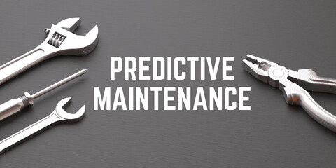 Predictive Maintenance text banner. The concept of efficiency, technical maintenance, and mechanical accuracy
