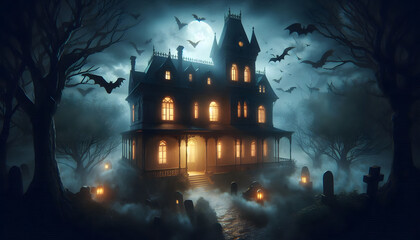 Fototapeta premium halloween background with haunted house