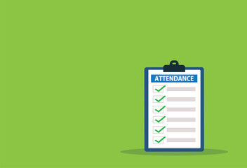 attendance clipboard with checklist. Questionnaire, survey, clipboard, task list. Flat design,