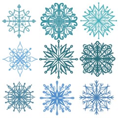 Set of Hand Drawn Crayon Snowflakes