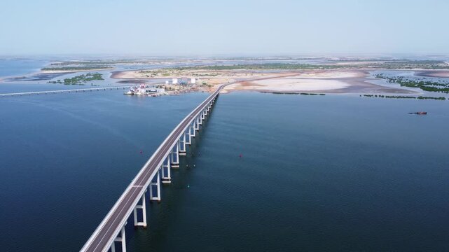 Sheikh jaber alahmad alsabah causeway stretching across kuwait bay waters