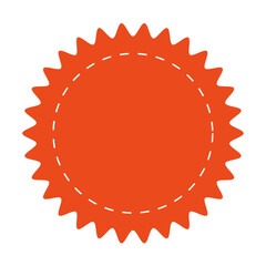 Blank badge or sticker template. Flat vector illustration of an orange sunburst shape with dashed inner circle. Ideal for labels, promotions, price tags, seals, or printable design elements.