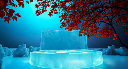 Ice platform and autumn leaves