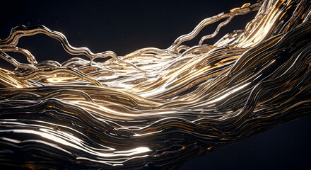 Abstract Shiny Metallic Wave Stream Gold Color Modern Background