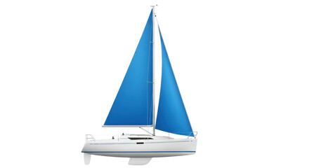 Isolated sailboat floating, marine vessel with blue sails for recreation and adventure travel © Johanna