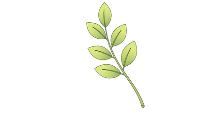 Isolated light green sprig with several leaves, simple botanical illustration style