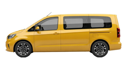 Isolated yellow passenger van studio shot for product visualization in transportation