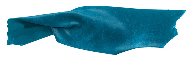 A piece of crumpled insulating tape on a white background. Blue insulating electrical tape.