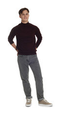 Fototapeta premium Man in stylish jeans on white background
