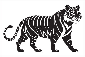 Geometric Black and White Tiger Illustration in Minimalist Monochrome Style