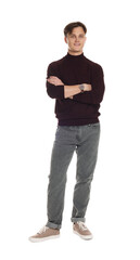 Fototapeta premium Man in stylish jeans on white background