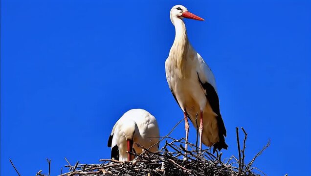 Couple of storks resting in the nest