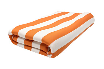 Folded orange and white striped beach towel on display