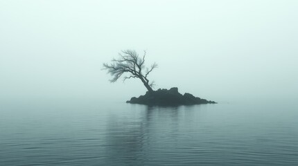 Solitary Tree on a Misty Lake Island_6