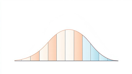A stylized bell curve graph with alternating colored vertical bars representing data distribution and variations.