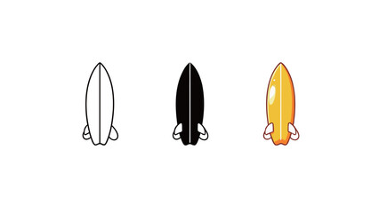 Surfboard Icon Set in Multiple Styles for Water Sports and Summer