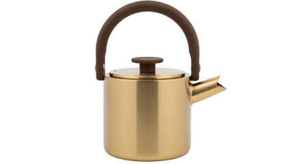 Isolated bronze metal kettle for making tea or coffee beverage brewing at home or cafe shop