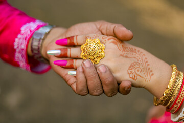 wedding couple hand Close up Photo
