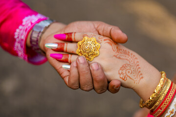 wedding couple hand Close up Photo