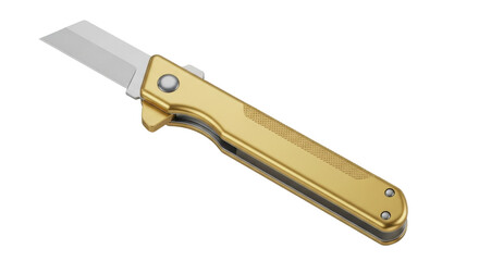 Isolated golden utility knife with silver blade for crafts, carpentry, or handyman use