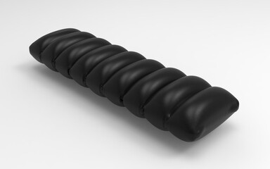 3D render of black nylon inflatable pillow mattress with detailed textile texture and soft segmented design isolated on white