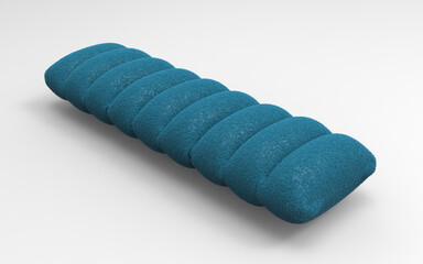 3D render of blue fuzzy inflatable pillow mattress with segmented design and soft texture isolated on white background