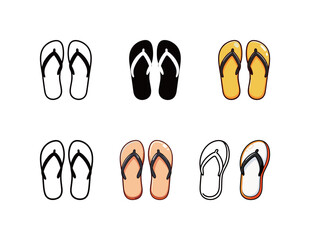 Flip Flops Icon Set: Summer Beach Footwear and Casual Sandal Symbols in Different Styles.